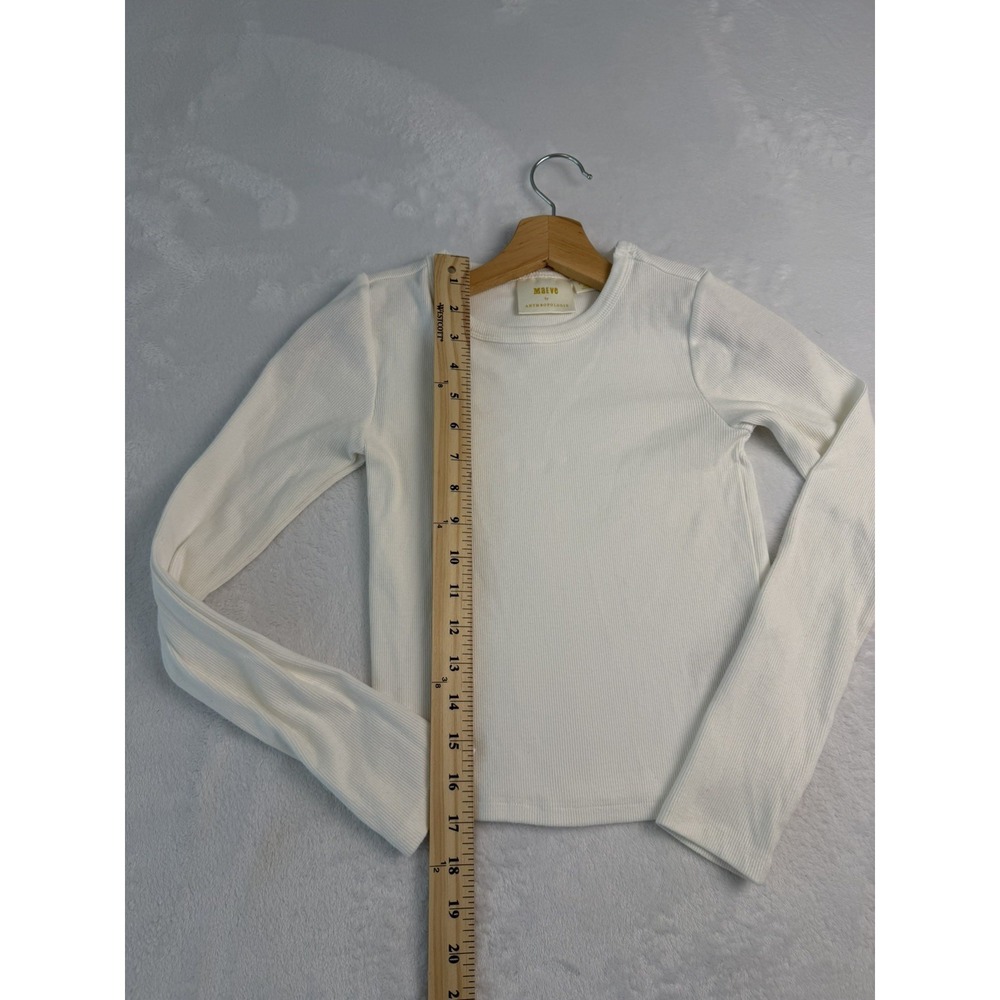 Anthropologie Maeve Layering White Long Sleeve Crewneck T Shirt Crop Top Sz XS - Picture 3 of 6
